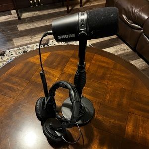 Shure MV7 Podcast Microphone with Stand and Studio Headphones
